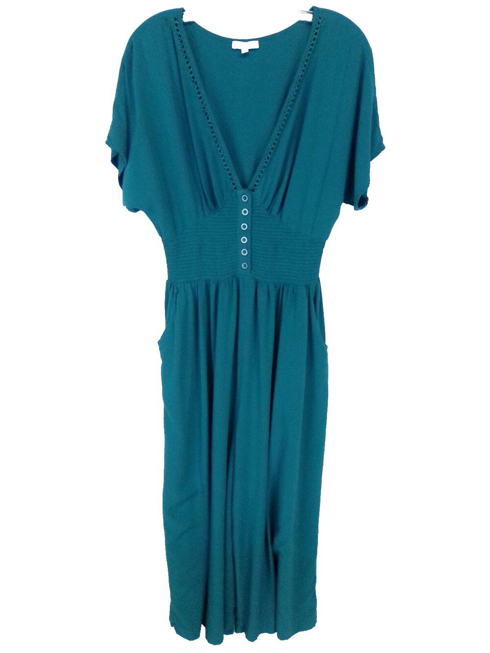 Partons  & Peace Women's V- Neckline Teal Wide-Leg Short Sleeve Jumper Size L